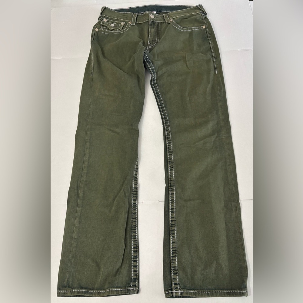True Religion Men's Straight Flap Big T In Ascot Grey Size 34 inseam 34”